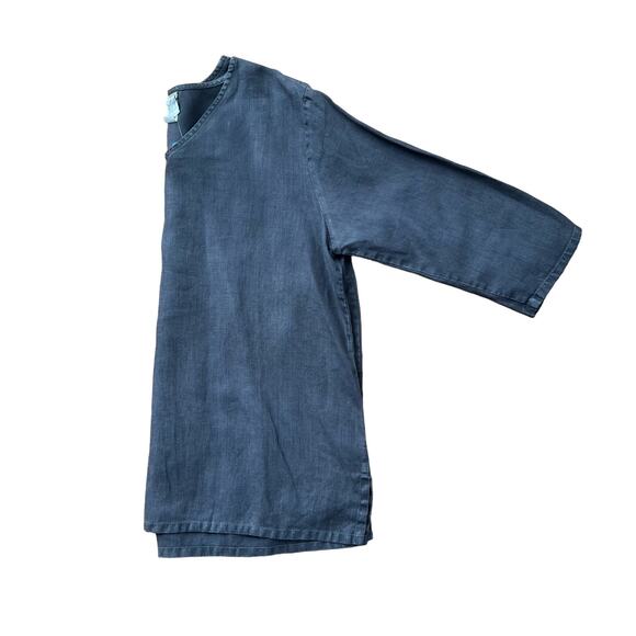 Match Point USA Washed Black 100% Linen Loose 3/4 Sleeve Tunic Top Sz M - Picture 3 of 5